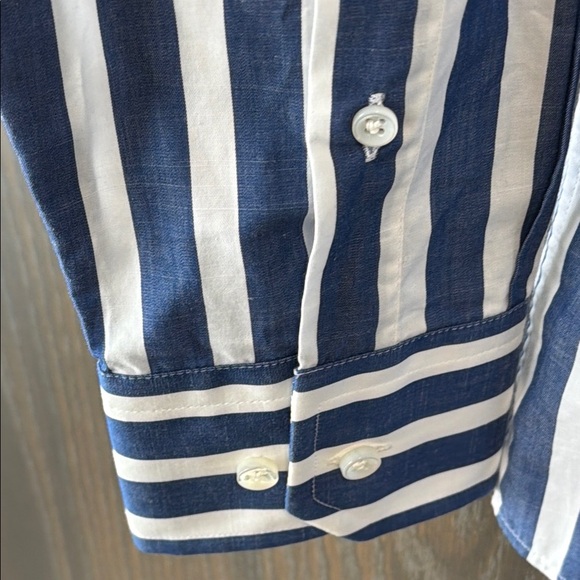 Boss Hugo Boss Blue/White Striped Men's Dress Shirt, 39 15.5 Slim Like New - Picture 6 of 10